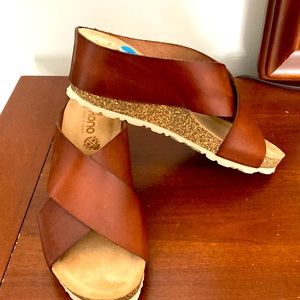 Yokono Brown Leather Wedge Sandals